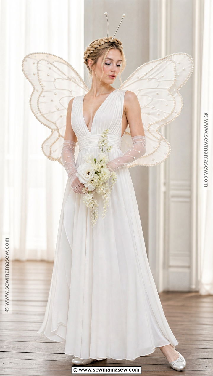 White Butterfly Costume With Flowing Maxi Dress - 30 Butterfly Costume Women's Ideas