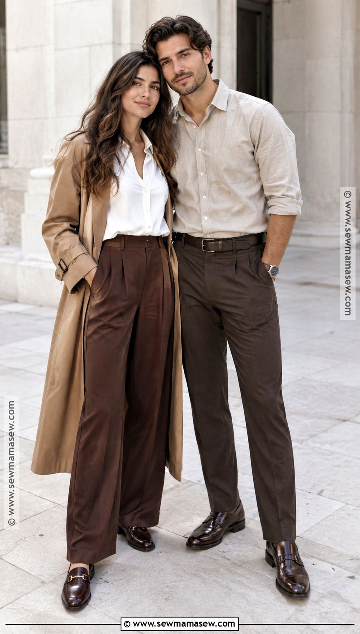 White Button Down And Brown Trousers Fall Couple Photo Outfit - 20 fall couple photos outfits