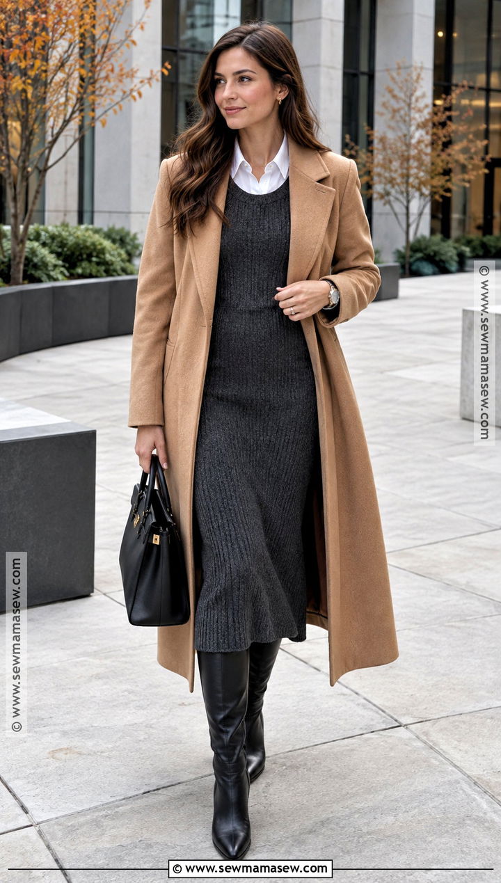 White Button Down Shirt Under A Knit Dress - 20 white button down shirt outfit fall ideas