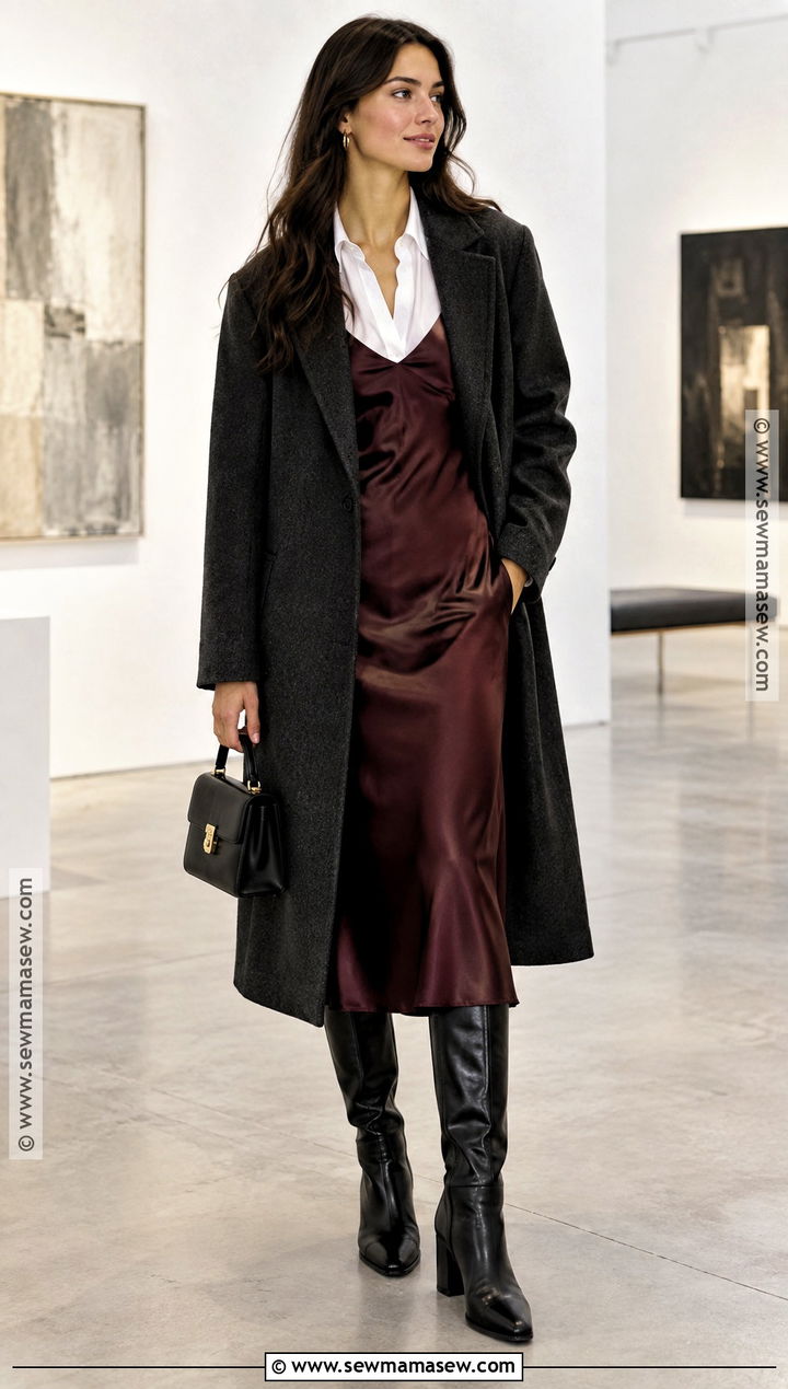 White Button Down Shirt With Slip Dress And Boots - 20 white button down shirt outfit fall ideas