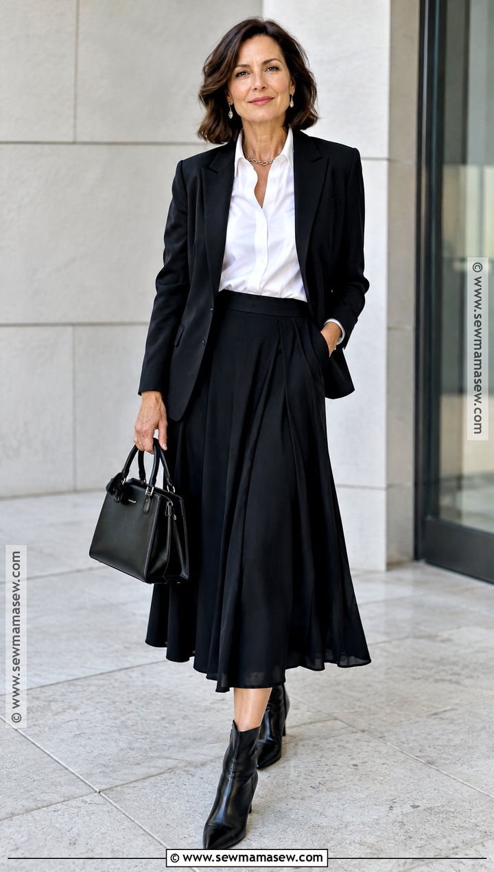 White Button Down and Midi Skirt Fall Capsule Outfit - 15 10 Piece Fall Capsule Wardrobe Ideas