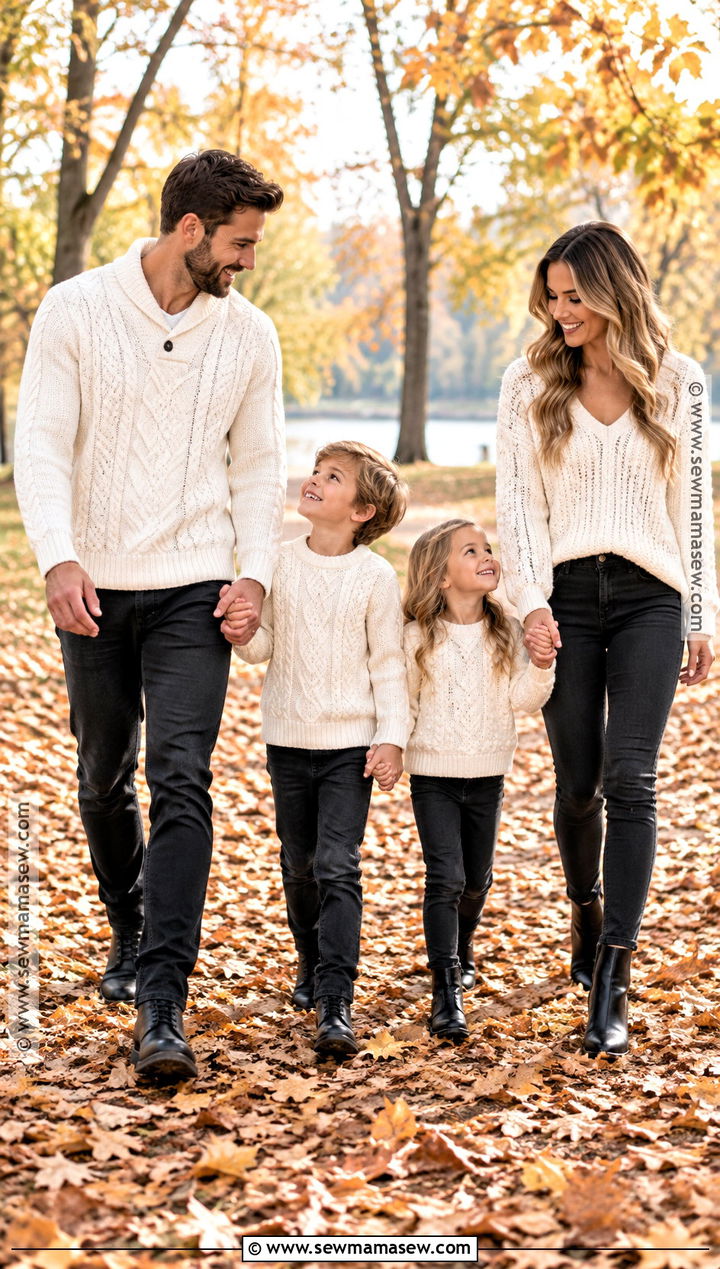 White Cable Knits And Black Jeans - 15 fall family pictures black and white outfits