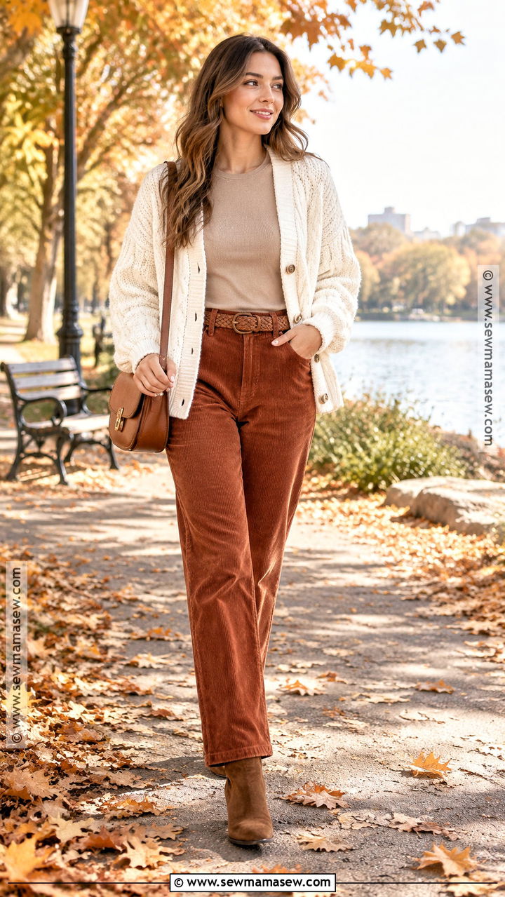 White Cardigan With Corduroy Pants - 20 White Cardigan Outfit Fall Ideas