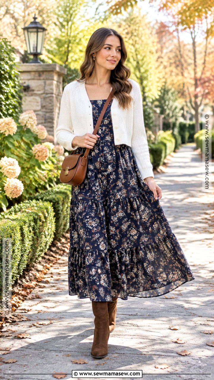 White Cardigan With Floral Maxi Dress - 20 White Cardigan Outfit Fall Ideas