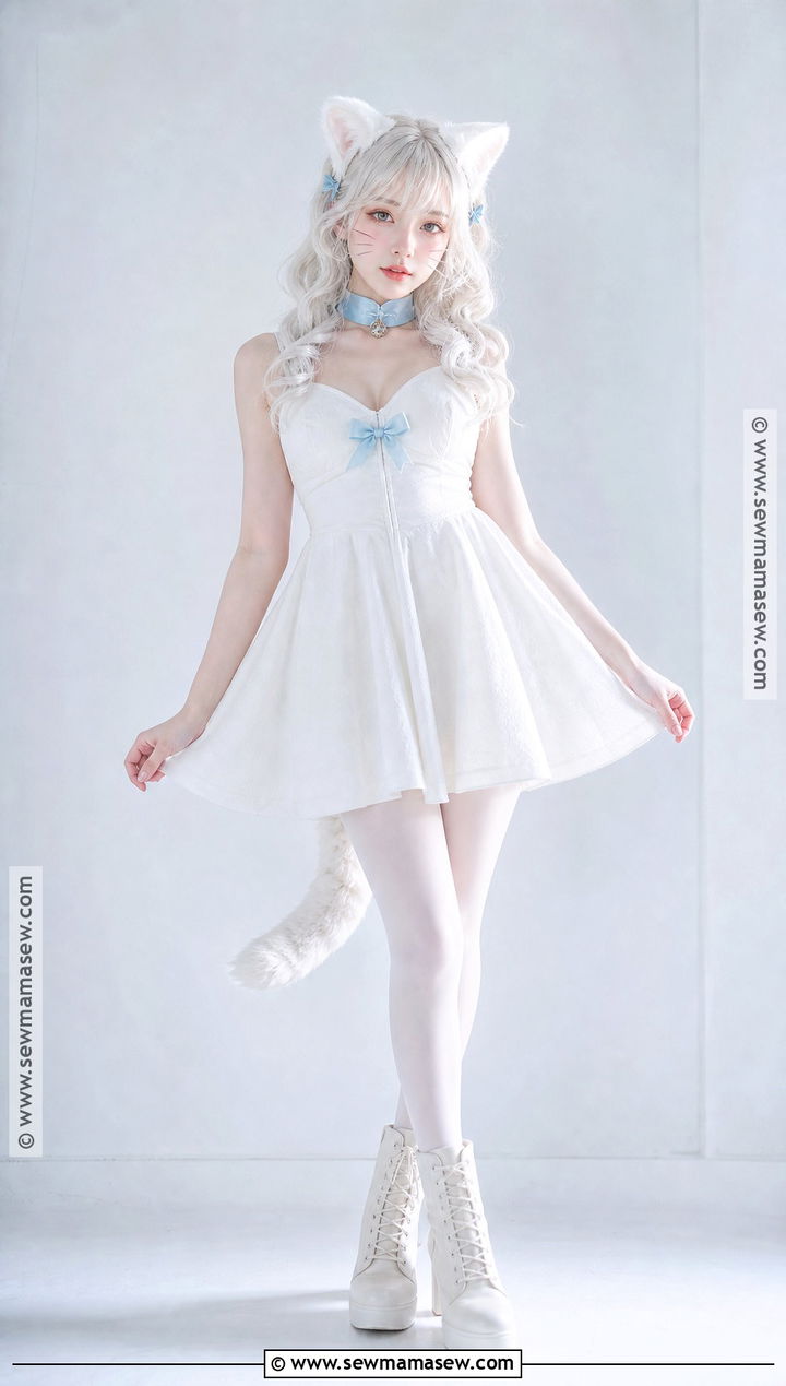 White Cat Cosplay With Blue Accessories - 35 cat cosplay ideas