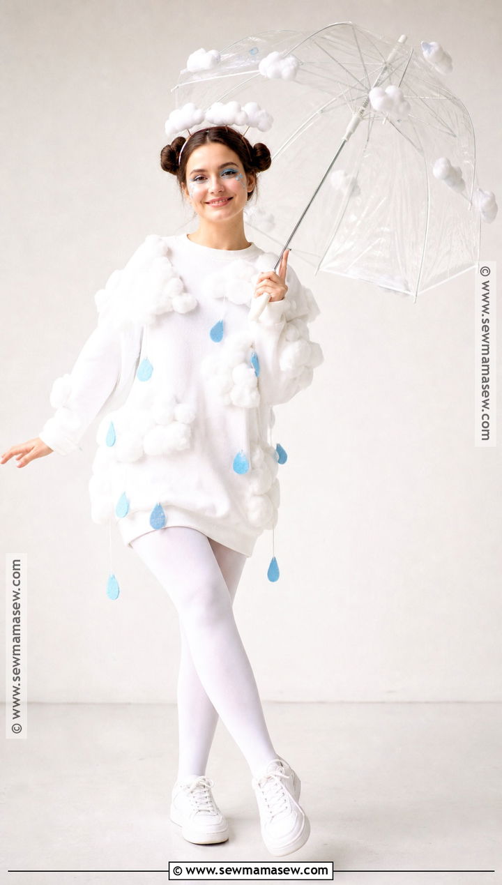 White Cloud Costume With Raindrop Accessories - 30 white costume ideas for women