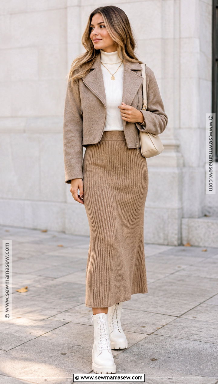White Combat Boots With a Knit Skirt - 15 affordable combat boots for fall and winter