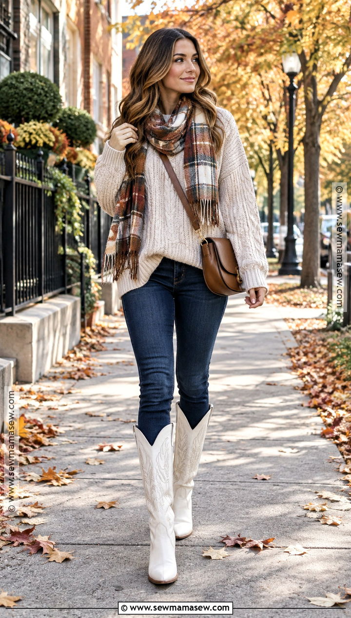 White Cowboy Boots With Skinny Jeans And Sweater - 20 white cowboy boots outfit fall