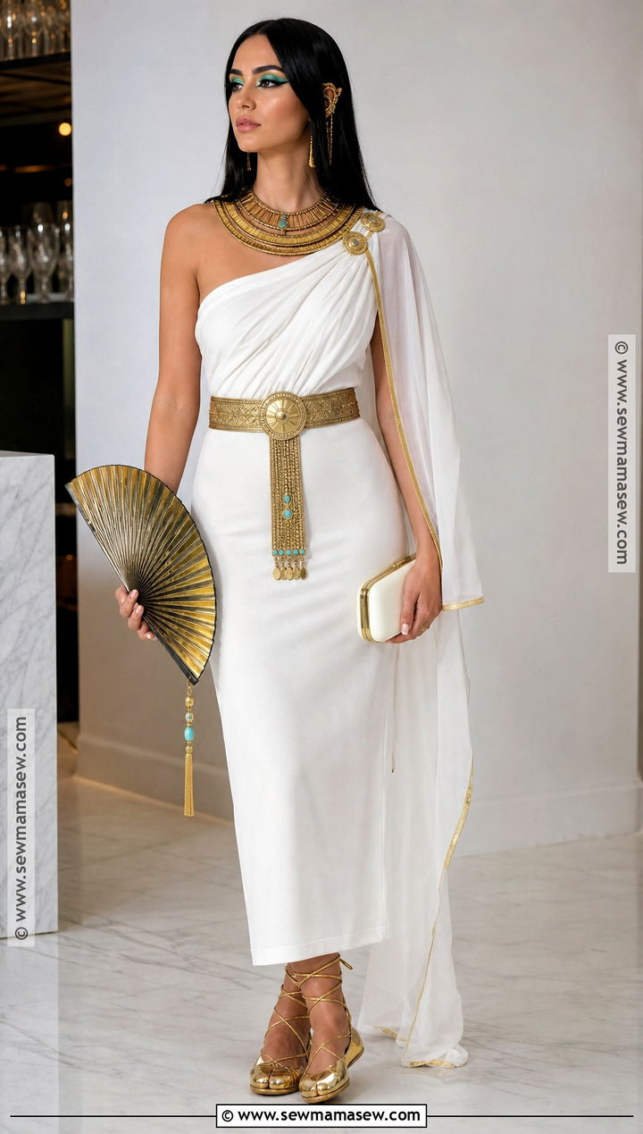 White Draped Cleopatra Outfit - 30 Cleopatra Halloween Outfit Ideas