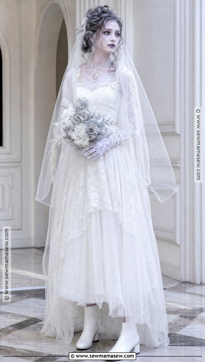 White Ghost Bride Costume With Lace Veil - 30 white costume ideas for women