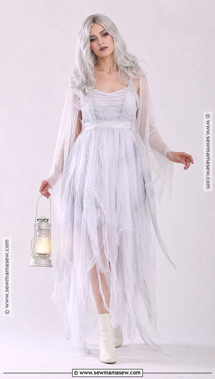 White Ghost Costume With Flowing Layers - 30 white costume ideas for women