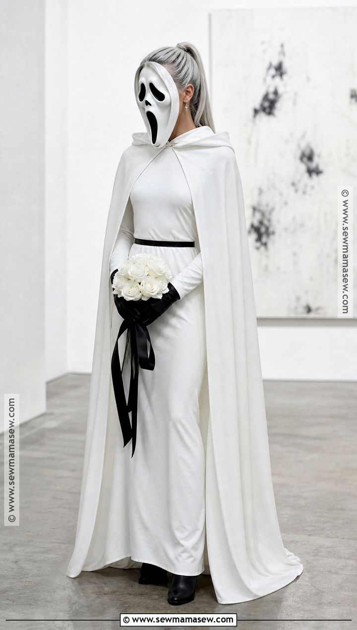 White Ghost Face Costume With Monochrome Dress - 45 ghost face costume ideas for women