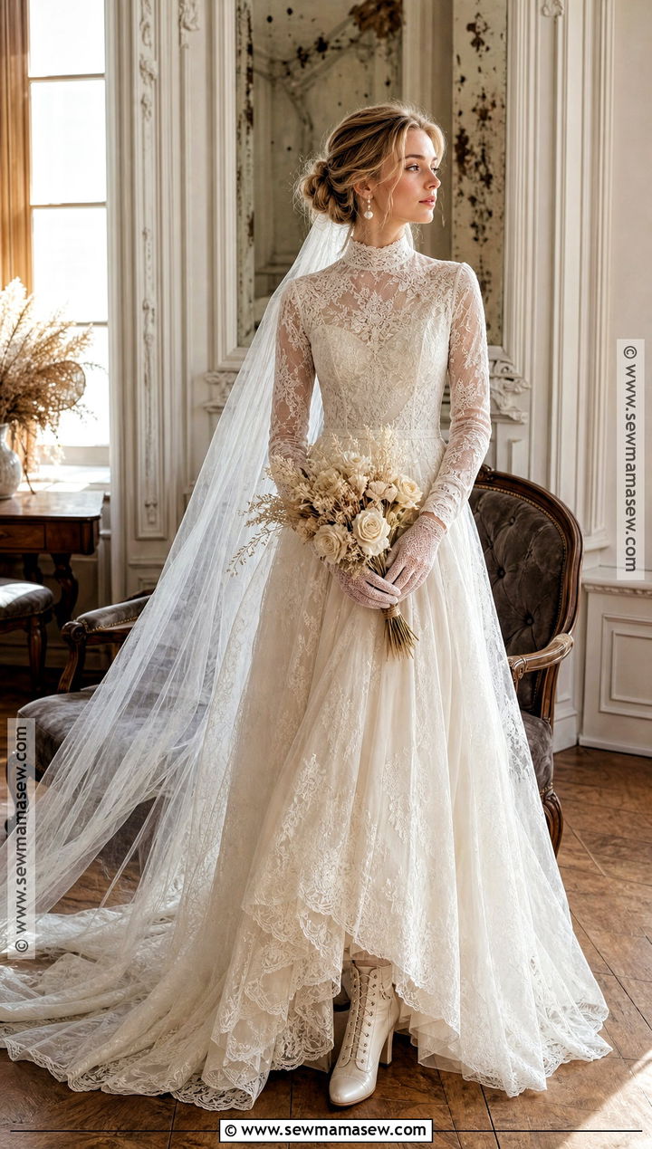 White Ghostly Lace Halloween Wedding Dress - 30 halloween wedding dresses