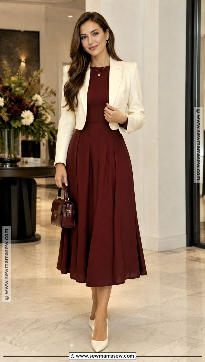 White Heels With Burgundy Midi Dress - 15 white heels outfit fall