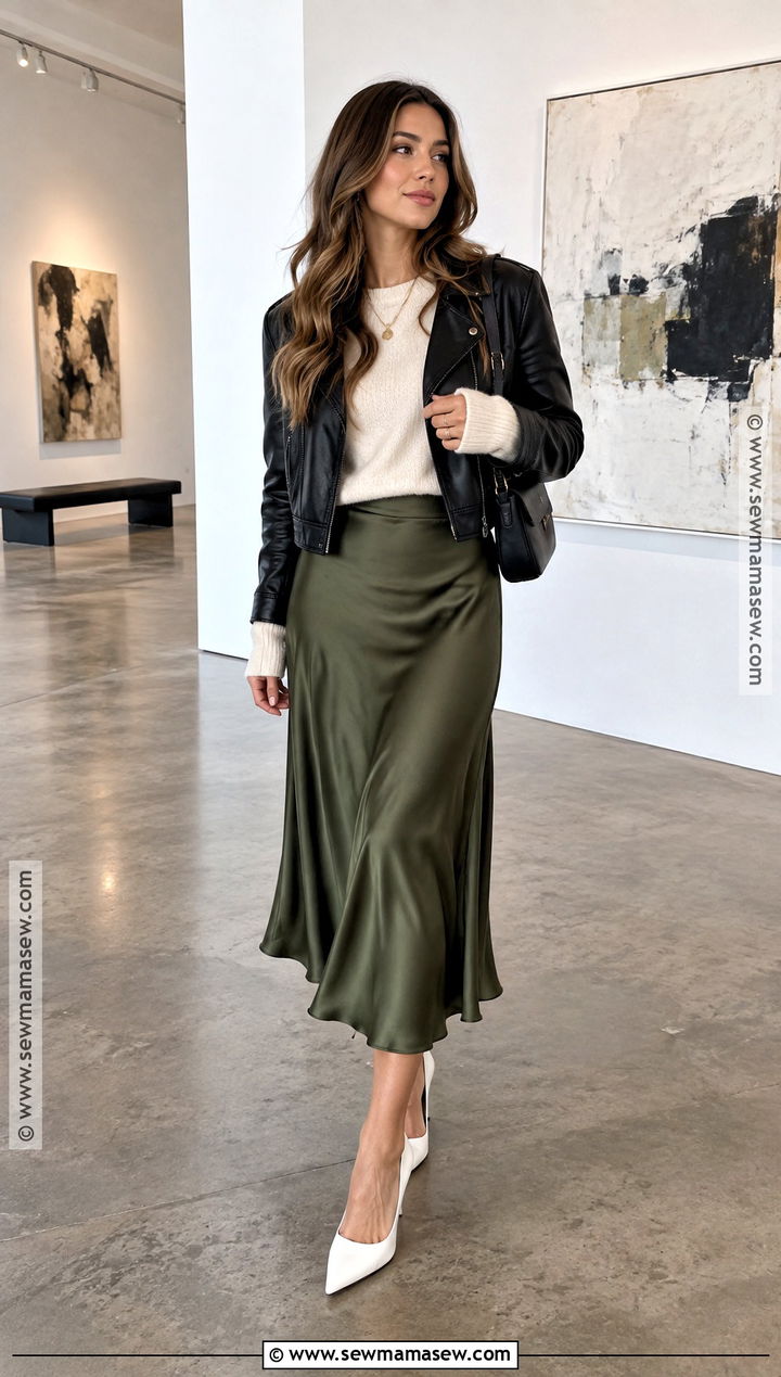 White Heels With Satin Midi Skirt - 15 white heels outfit fall