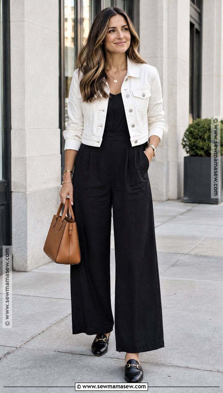 White Jean Jacket With Black Jumpsuit - 20 white jean jacket outfits fall