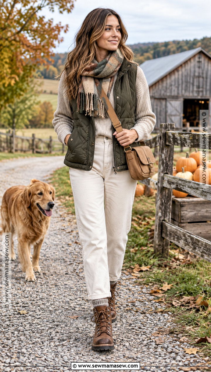 White Jeans With A Quilted Vest And Hiking Boots - 20 white jeans autumn