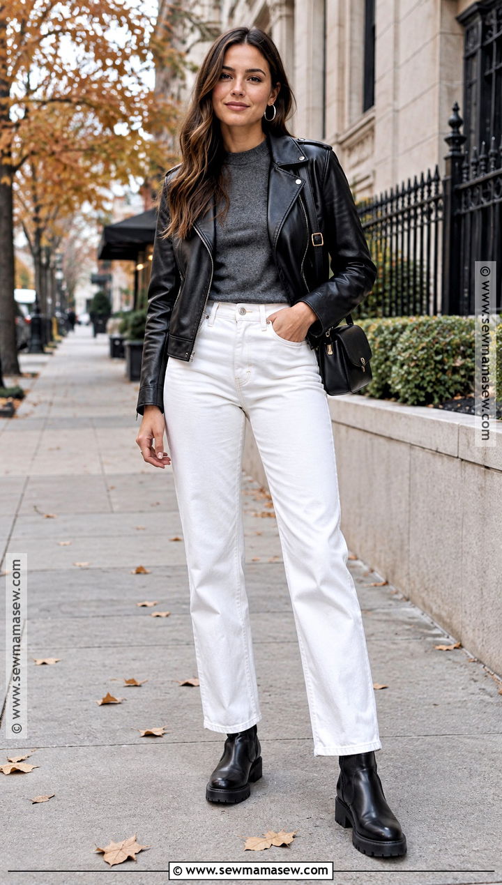 White Jeans With Black Leather Jacket - 20 white jeans outfit fall 2026