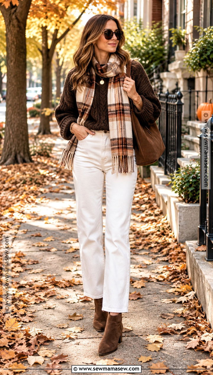 White Jeans With Chocolate Brown Sweater - 15 White Pants For Fall