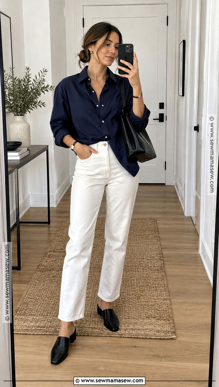 White Jeans With Oversized Shirt And Mules - 25 white jeans autumn outfit