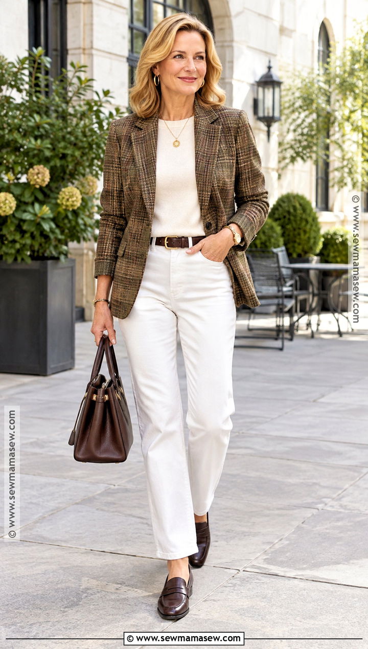 White Jeans With Plaid Blazer And Loafers - 20 White Jeans Fall