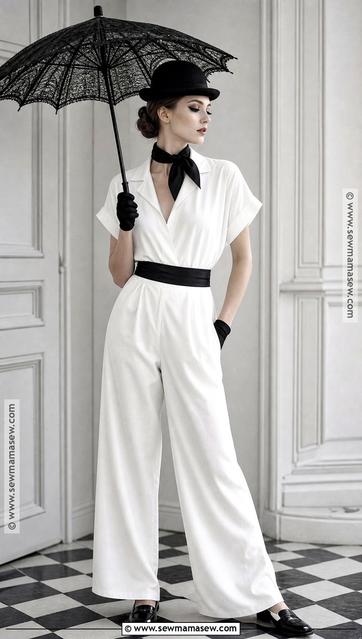 White Jumpsuit Mime Costume With Black Accessories - 30 Mime Costume Ideas for Women