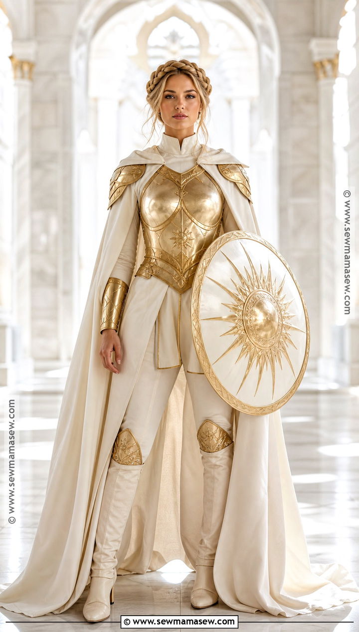 White Knight Costume With Gold Armor - 35 Knight Costume Ideas for Women