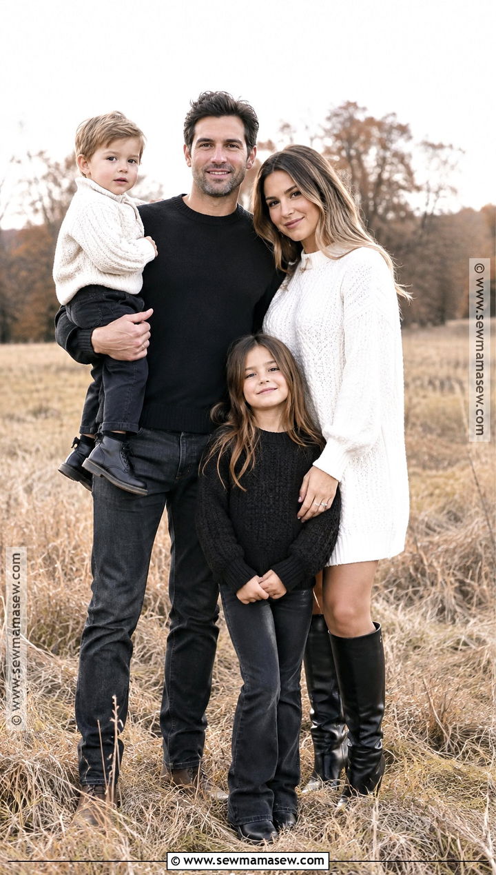 White Knit Dress And Black Denim - 15 fall family pictures black and white outfits