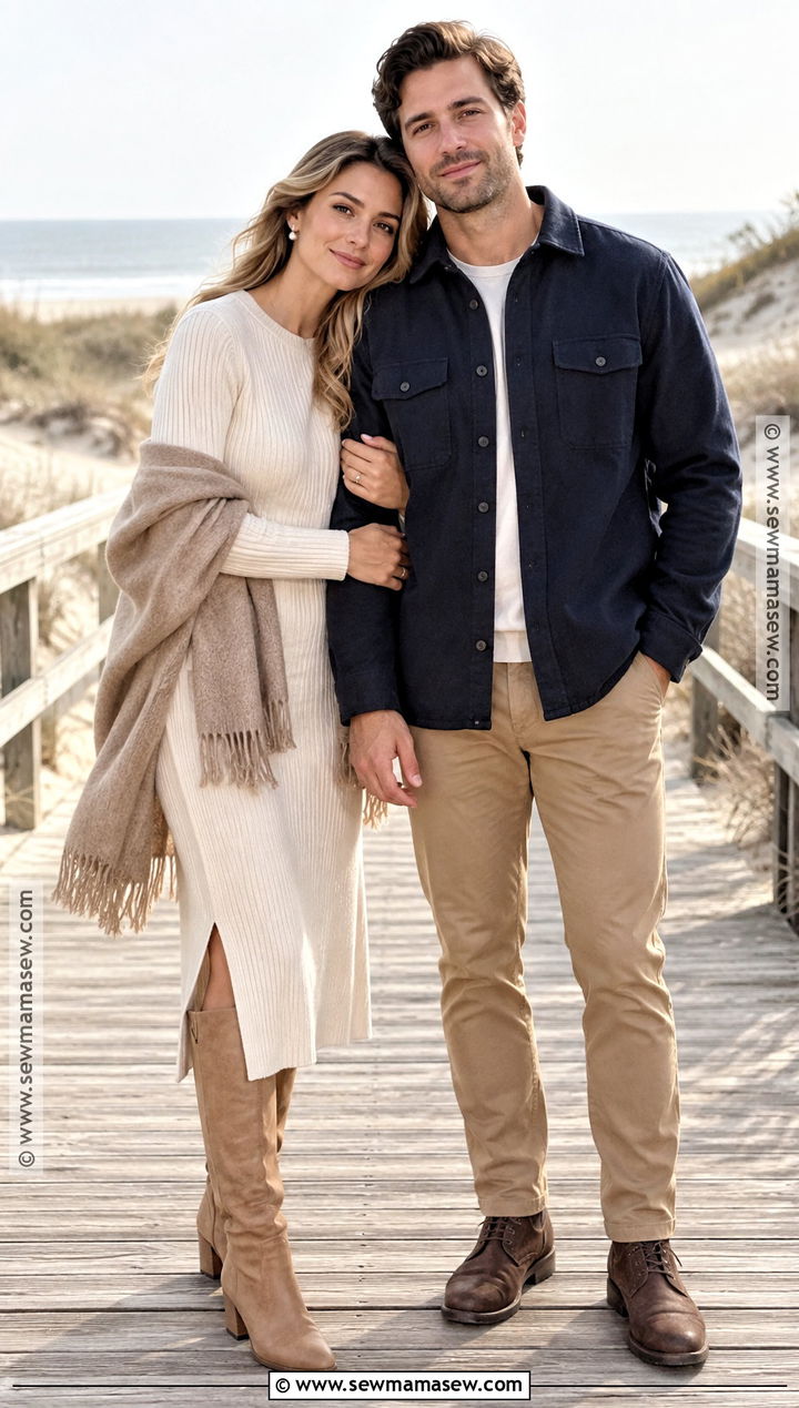 White Knit Dress Fall Beach Engagement Outfit - 15 fall beach engagement photos outfit ideas