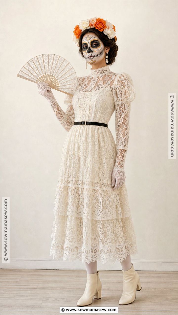 White Lace Catrina Costume - 30 dia de los muertos costumes for women
