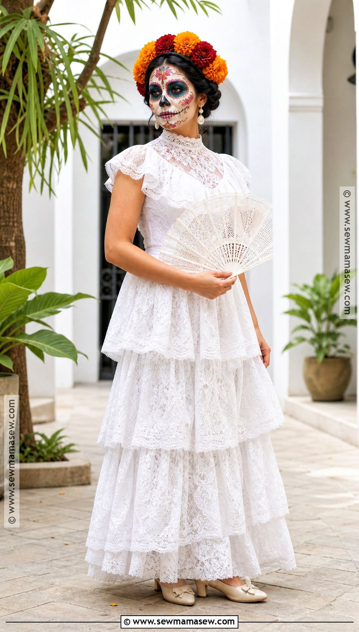 White Lace Catrina Outfit - 35 day of the dead outfit ideas