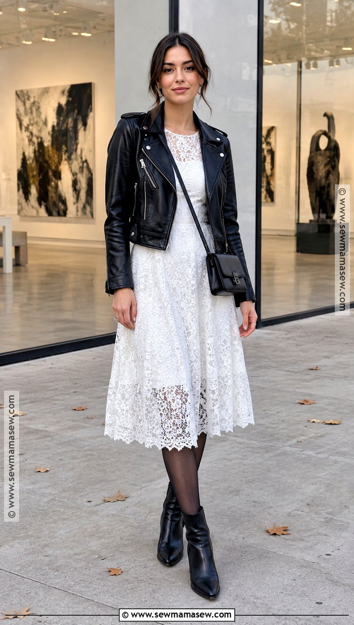 White Lace Dress With Leather Jacket - 15 fall white dresses