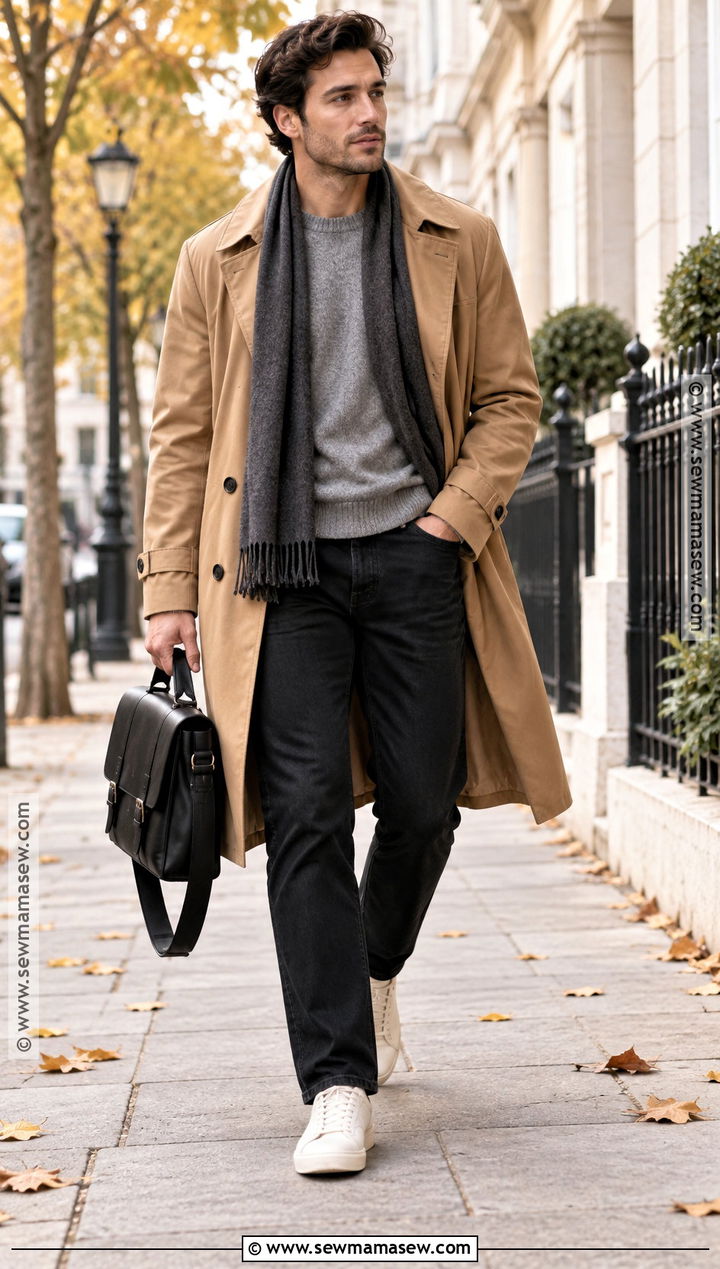 White Leather Sneakers With Trench Coat - 15 mens fall sneakers