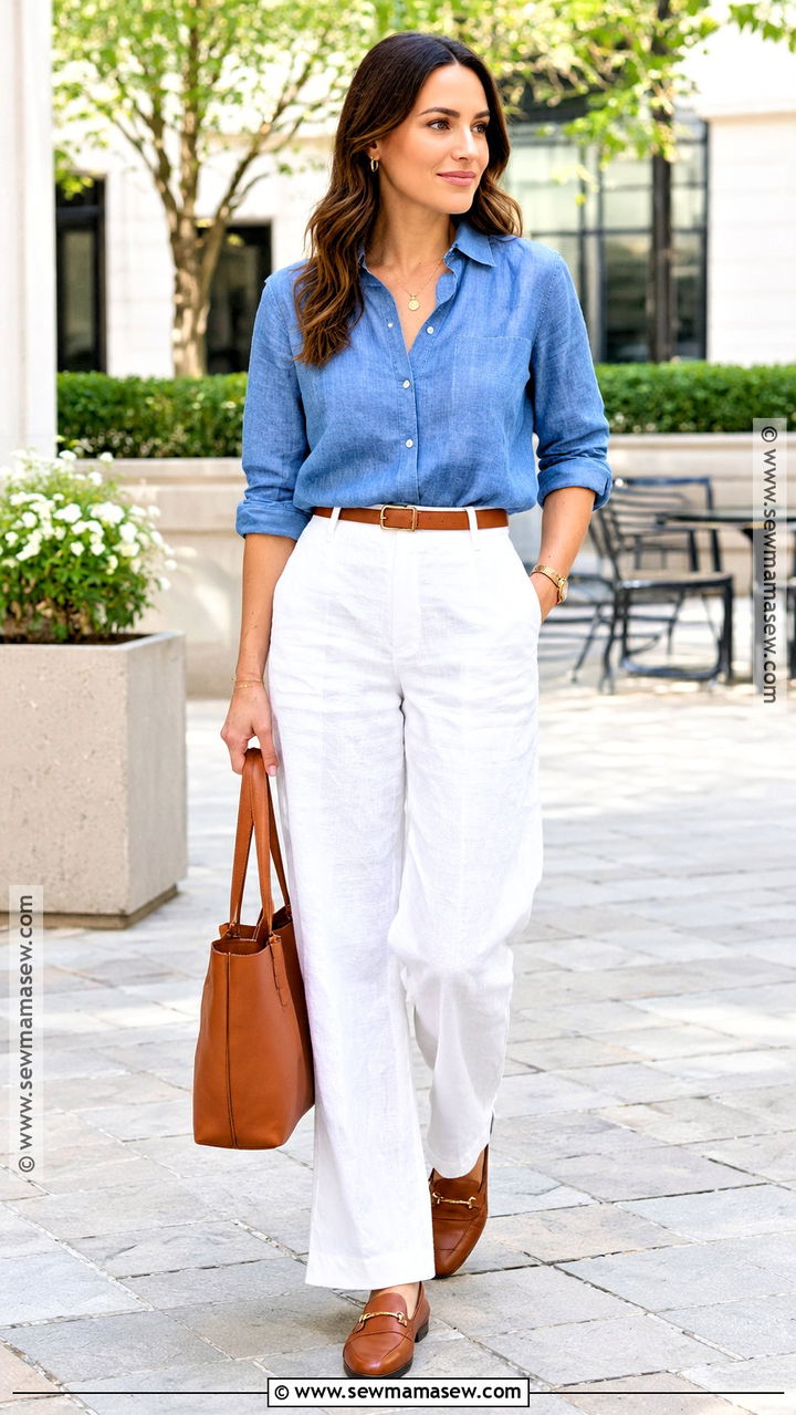 White Linen Pants With Chambray Shirt - 20 white linen pants outfit fall