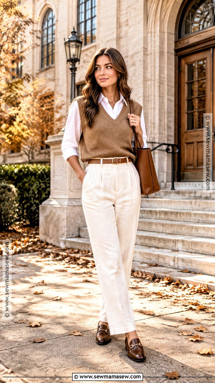 White Linen Pants With Sweater Vest - 20 white linen pants outfit fall