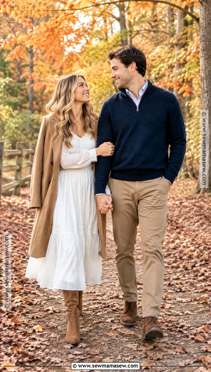 White Long Sleeve Midi Dress With Brown Boots - 15 engagement photos outfits fall dresses