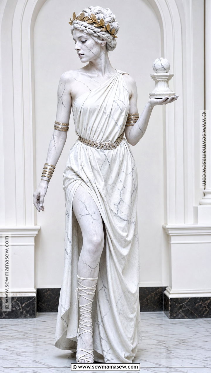 White Marble Statue Costume With Gold Accents - 30 white costume ideas for women