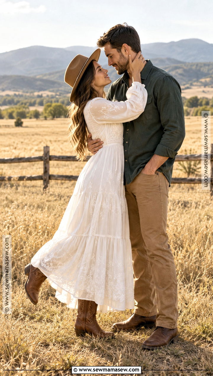 White Maxi Dress And Felt Hat Engagement Outfit - 15 engagement photos outfits fall country
