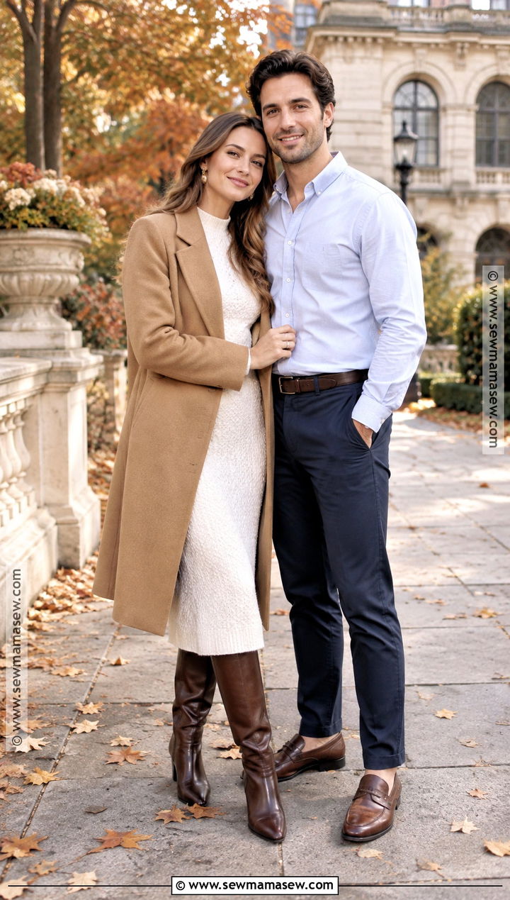 White Midi Dress And Brown Boots Engagement Outfit - 20 engagement photos fall outfit ideas