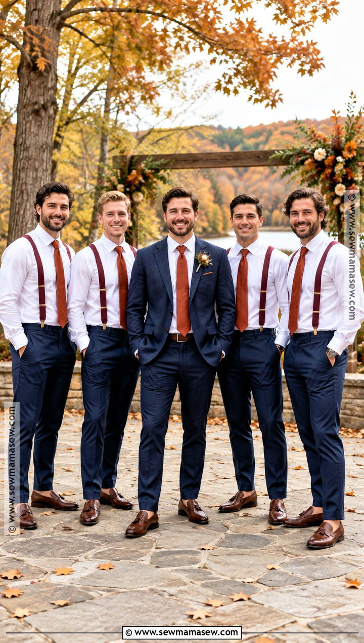 White Oxford Shirt and Dark Chinos Groomsmen Attire - 15 casual fall groomsmen attire ideas