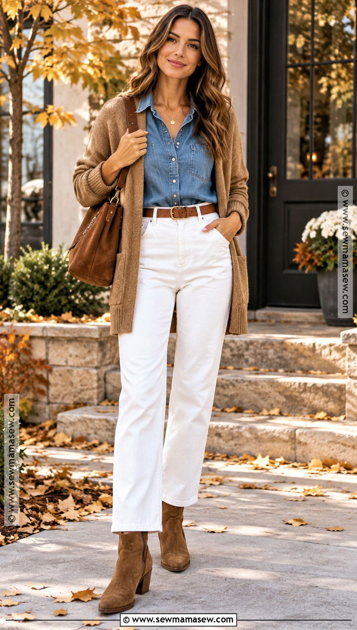 White Pants With Denim Shirt - 20 white pants autumn outfit
