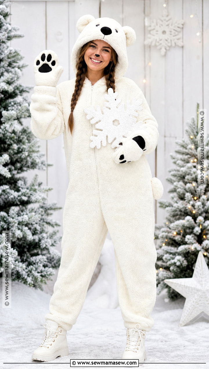 White Polar Bear Costume With Fuzzy Hood - 30 white costume ideas for women