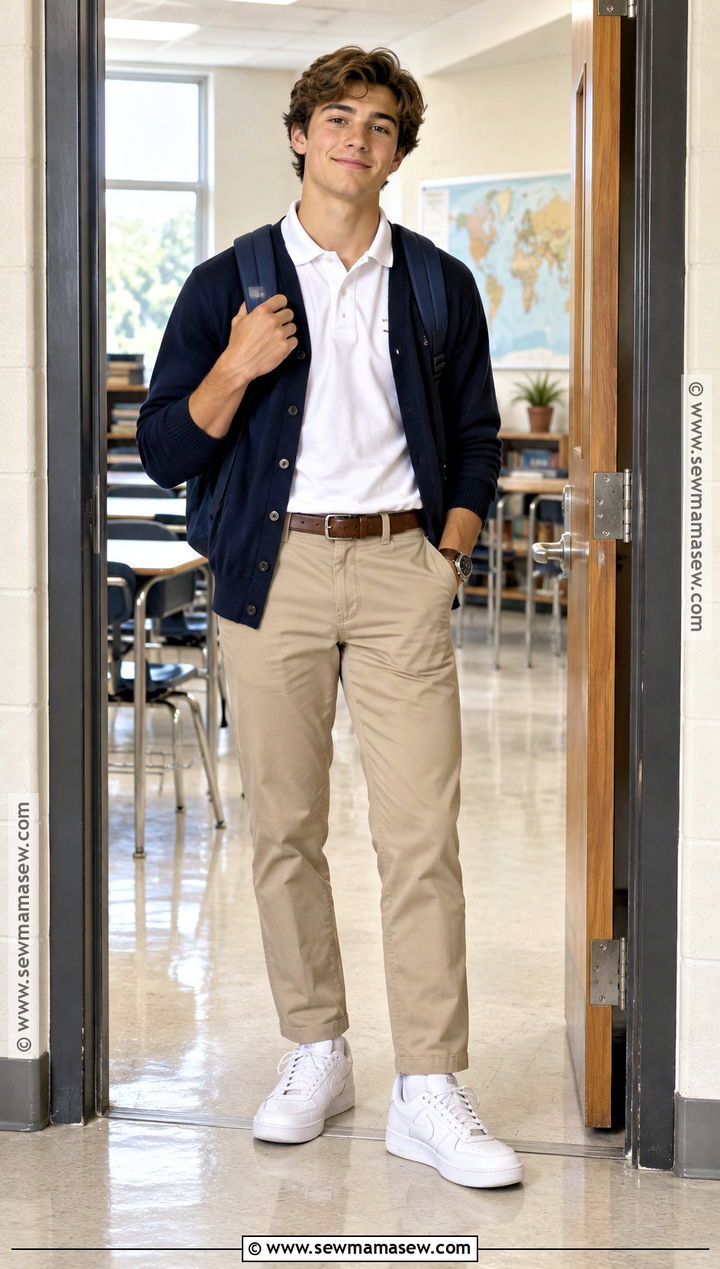 White Polo And Khaki Pants Uniform Outfit - 20 uniform back to school outfits