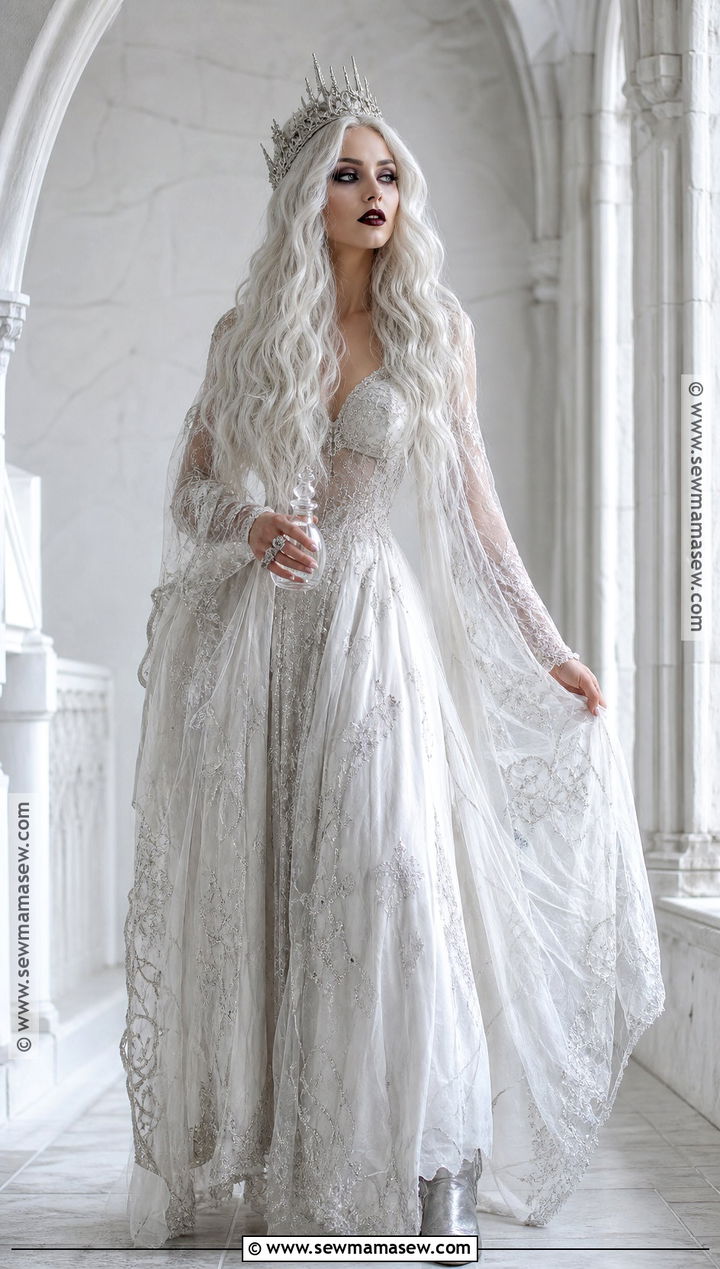 White Queen Costume With Flowing Gown - 35 tim burton costumes