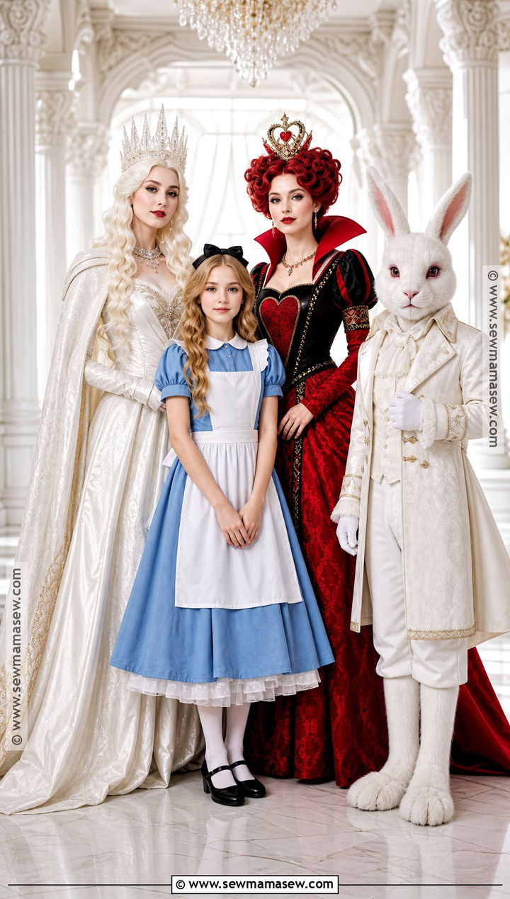 White Queen Red Queen And Alice Family Costume - 30 alice in wonderland family costumes