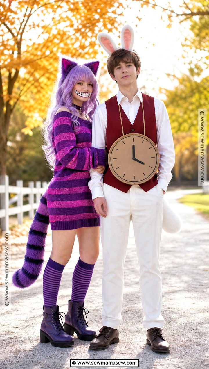 White Rabbit And Cheshire Cat Couple Costume - 50 cheshire cat costume ideas