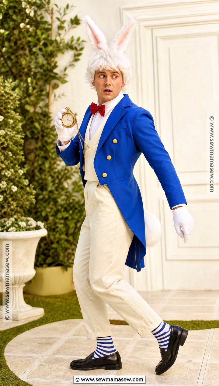 White Rabbit Costume With Blue Coat - 30 Halloween Bunny Costume Ideas