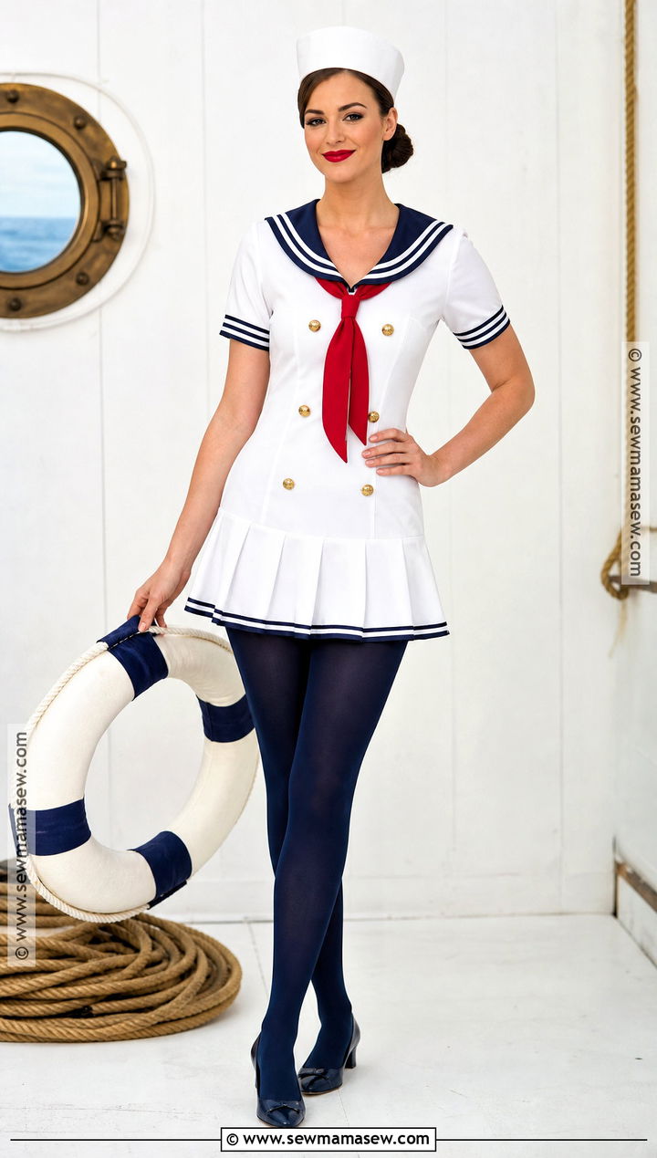 White Sailor Dress Costume With Navy Trim - 40 sailor costume ideas for women