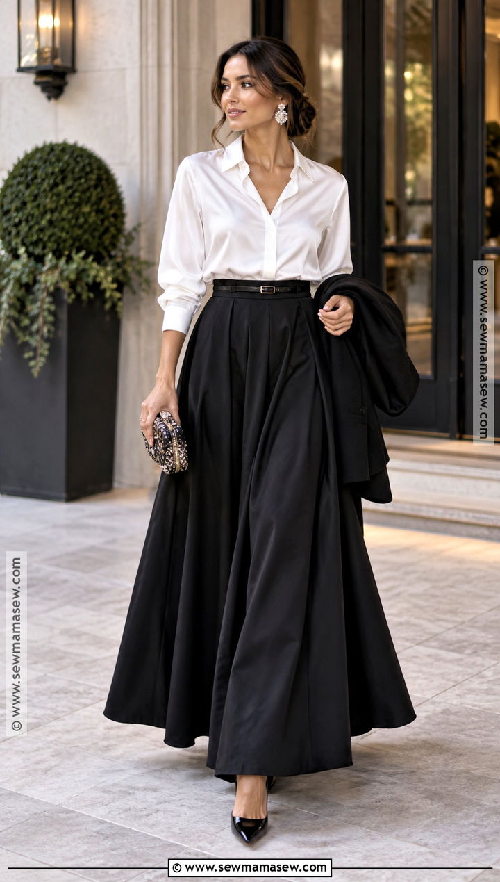 White Shirt And Black Maxi Skirt Outfit - 25 fancy fall outfits