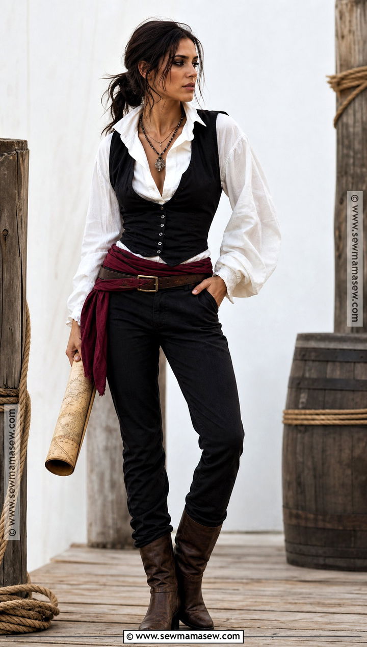 White Shirt And Black Vest Pirate Costume - 30 last minute pirate costume ideas